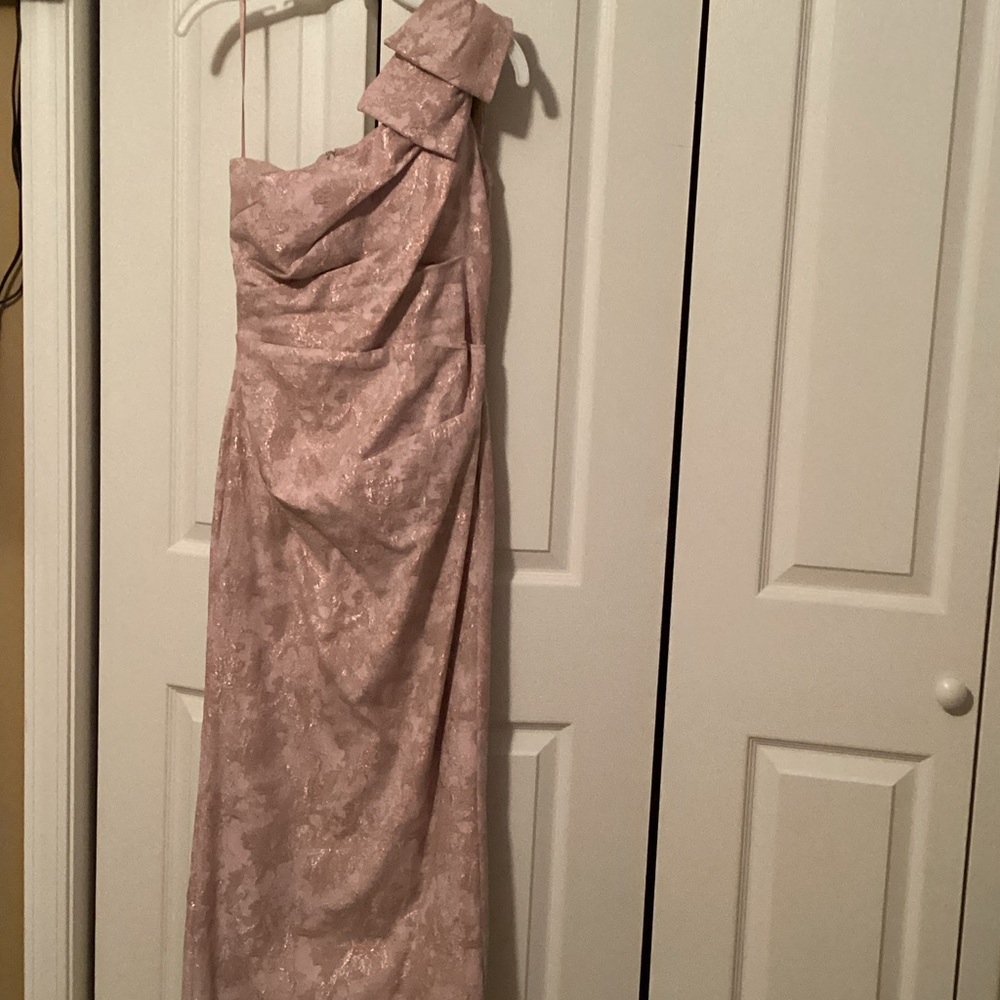 Teri Jon Light Pink One-Shoulder Gown
